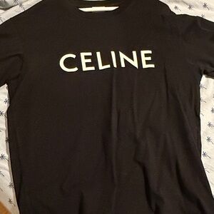 Celine Black T-Shirt with White Logo